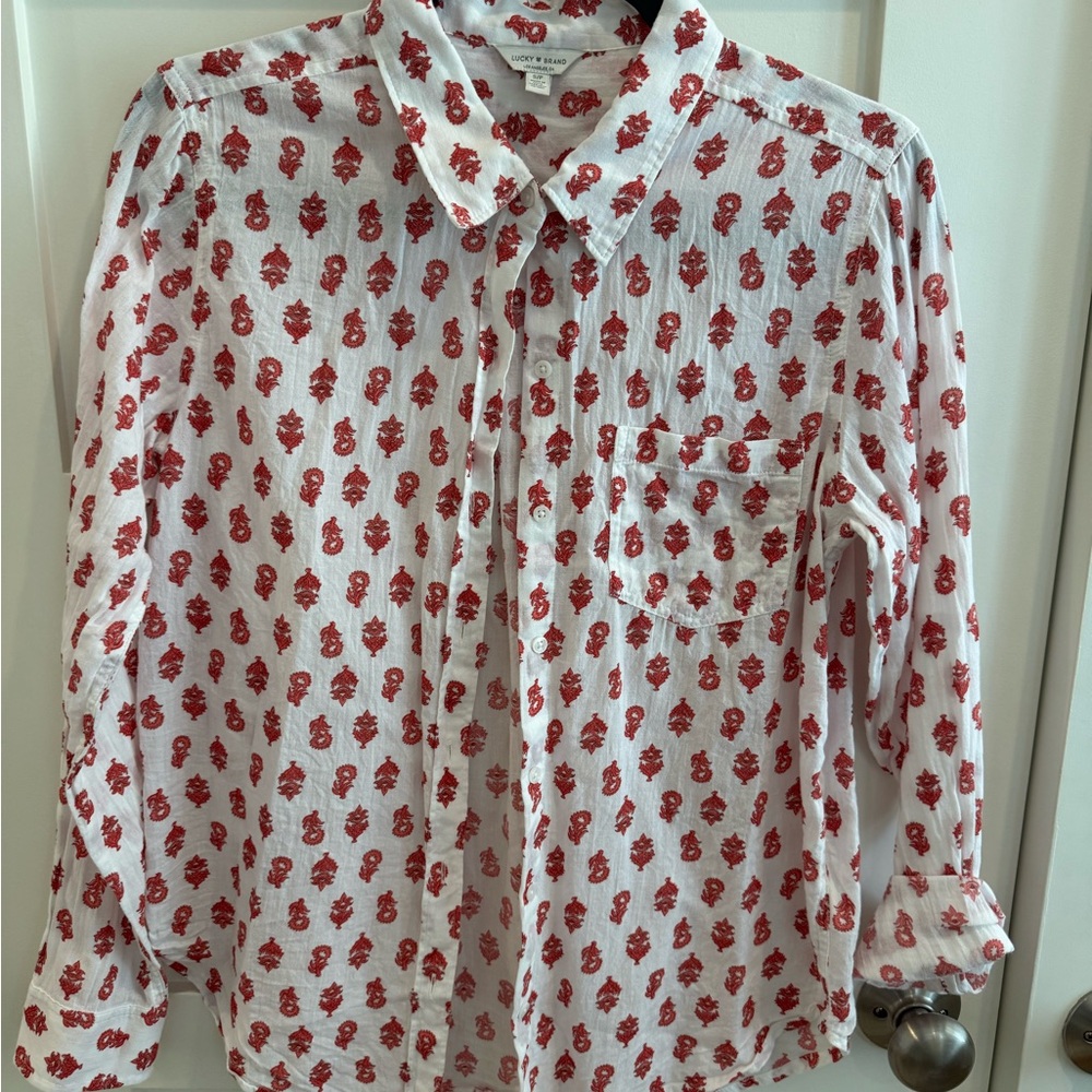 Lucky Brand Floral Red and White Shirt